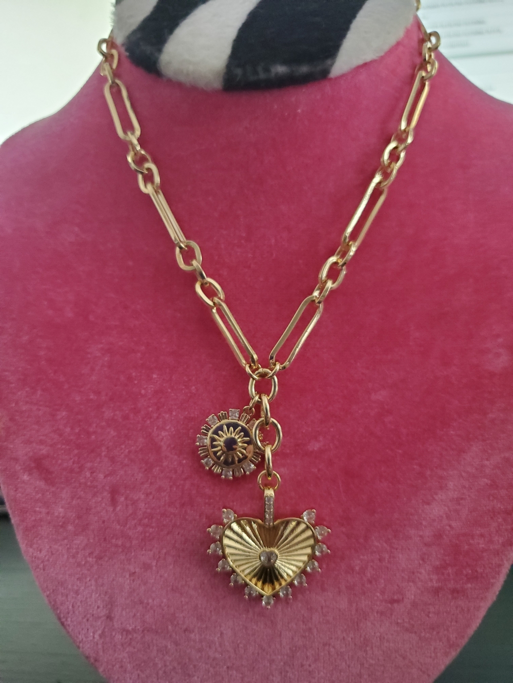 Gold Heart Pendant Necklace with Sunburst Accent - Women Jewelry